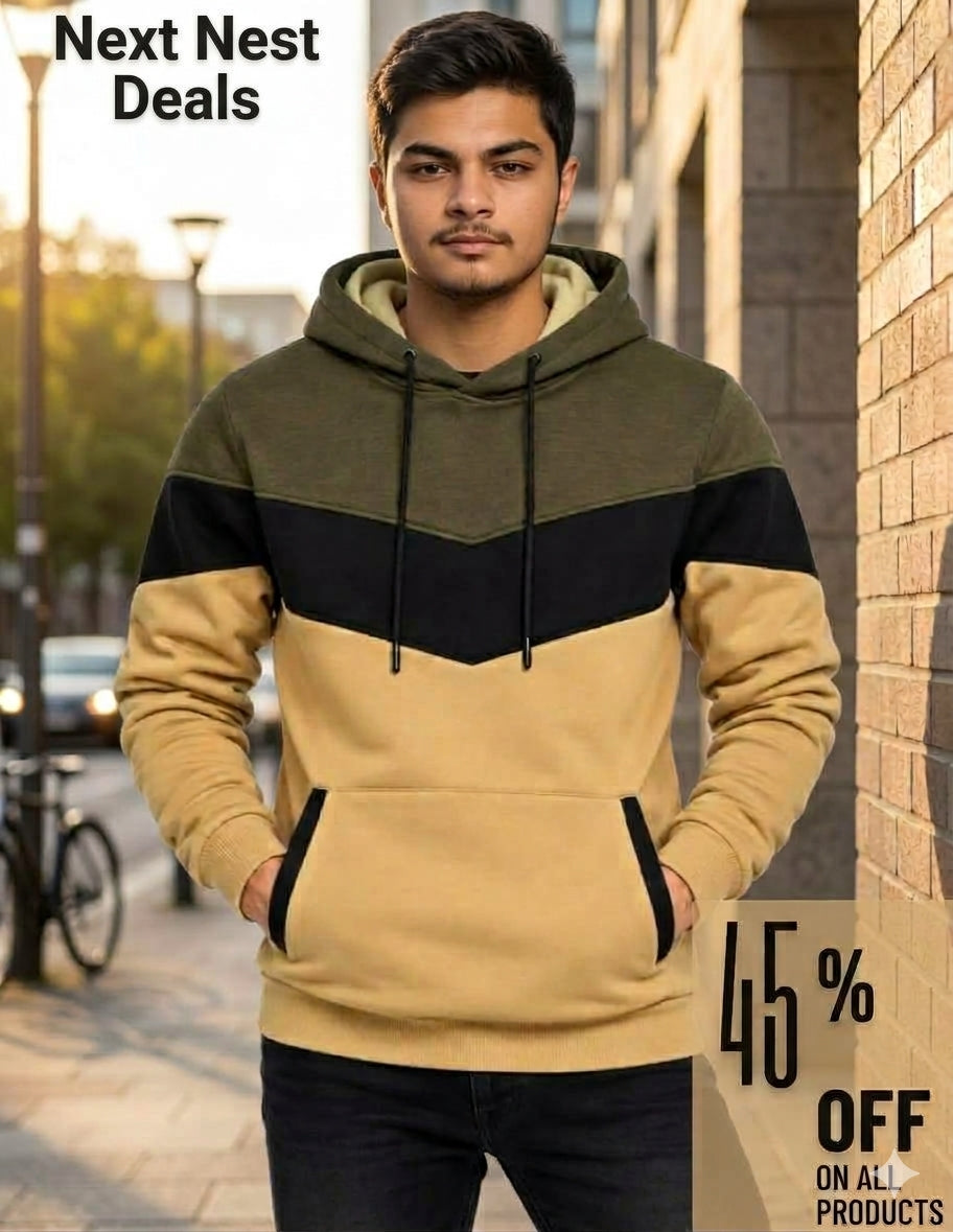 🧥 Men's Fleece Stitched Hoodie